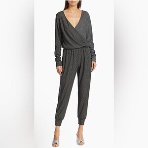 Terez Metallic-Knit Wrap Front Jumpsuit Silver Shimmer Size M